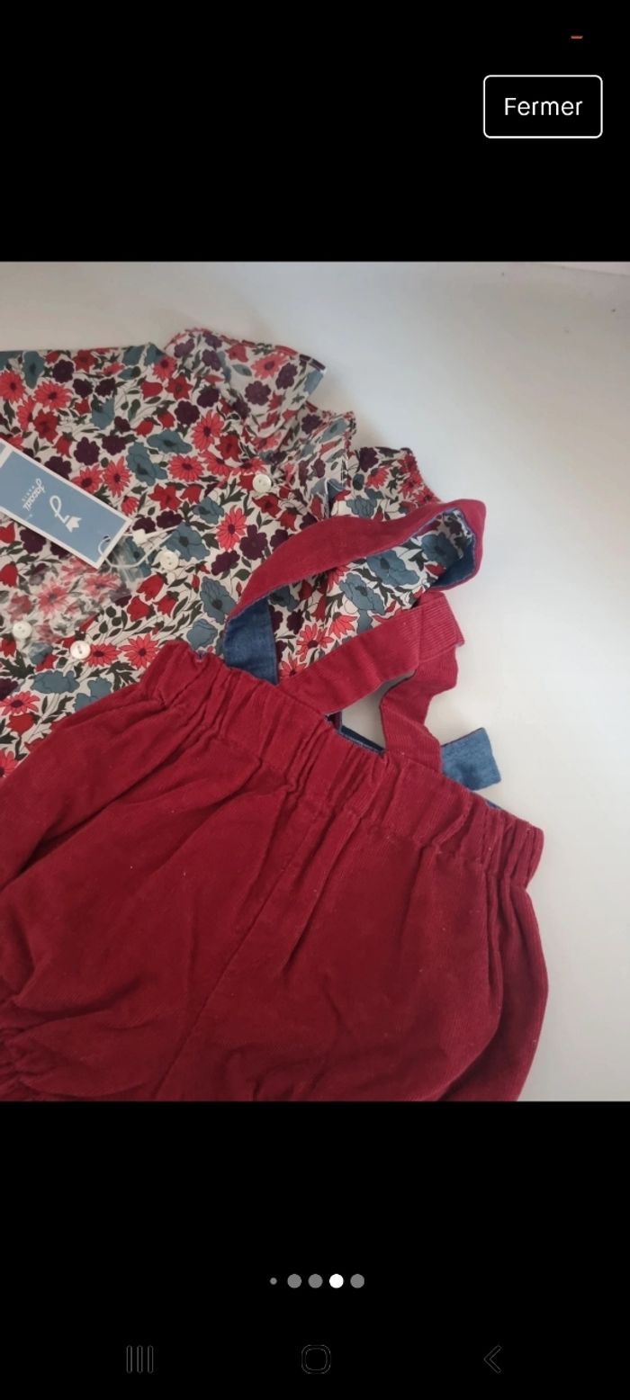 Barboteuse velours bordeau et blouse à col Jacadi 1 mois - photo numéro 5