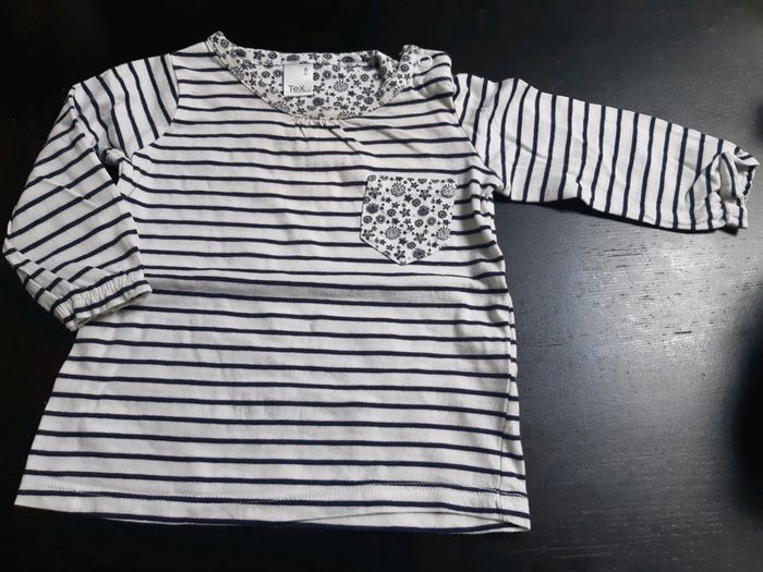 Tshirt marinière bleu blanc fleurs bebe fille 6 mois