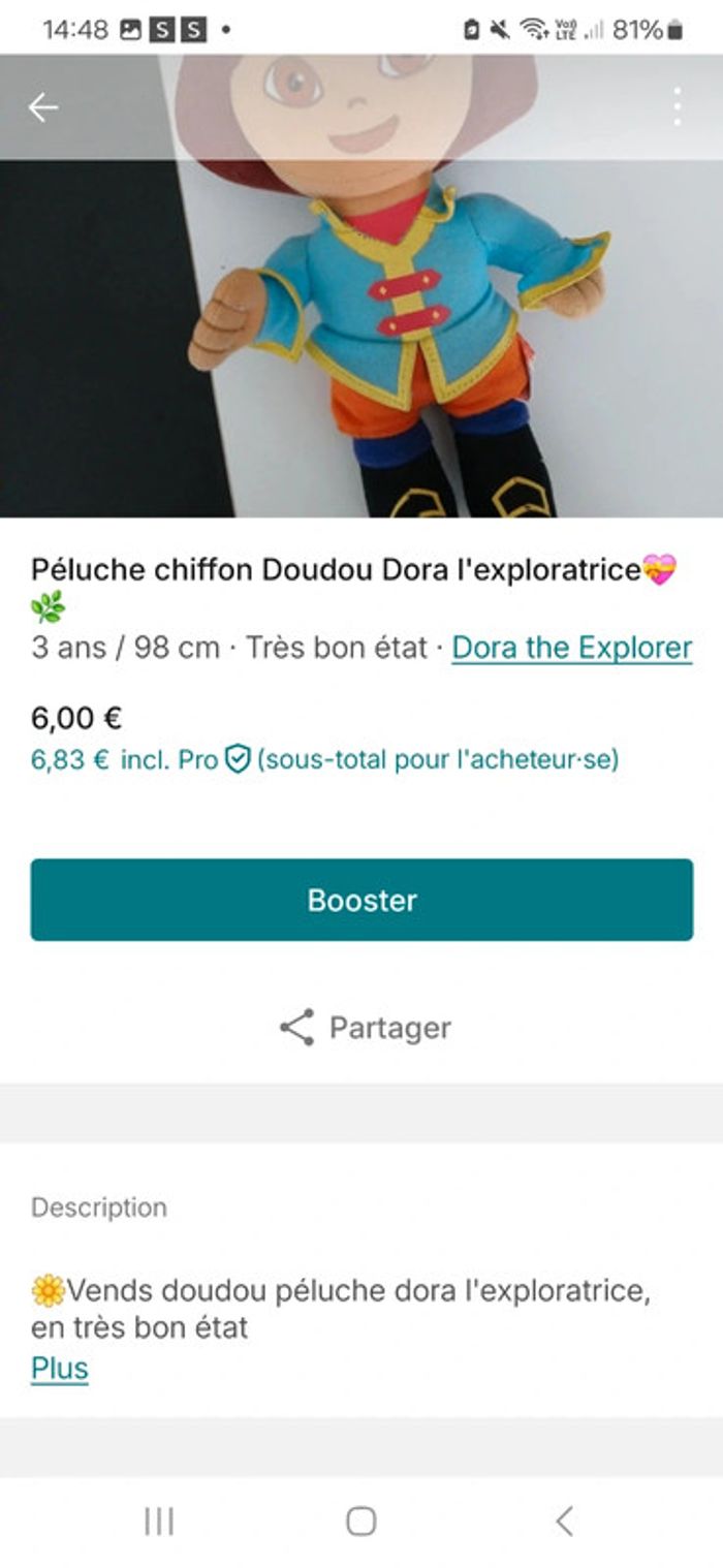 Péluche doudou Dora🌿🎁 - photo numéro 7