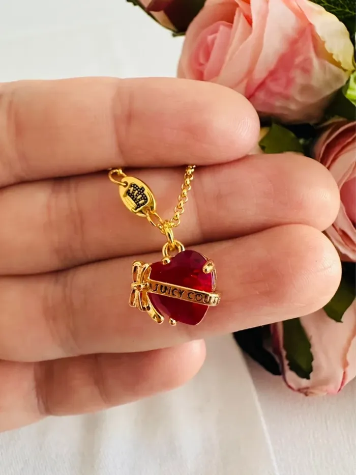 🎀Collier Juicy Couture doré cœur rouge – pendentif strassé - photo numéro 7