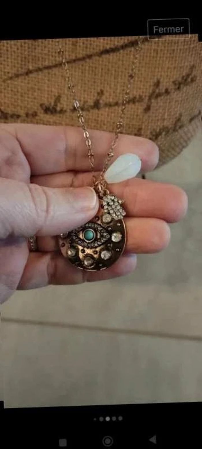 collier  doré pendentif oeil  femme fantaisie - photo numéro 2
