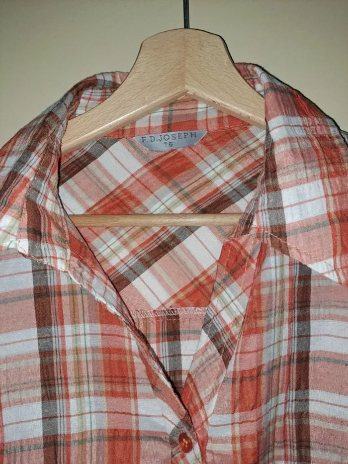 Chemise à carreaux femme oranger tbe comme neuve FD Joseph T5 50/52 - photo numéro 4