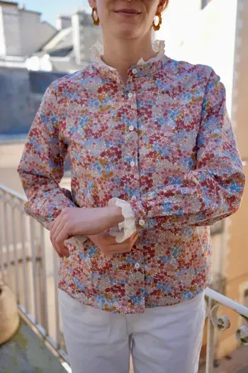 Blouse fleurie / liberty col froufrou broderie anglaise - Charlior