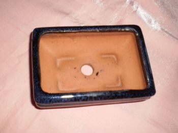 pot à bonzaï en terre cuite ,émaillé bleu