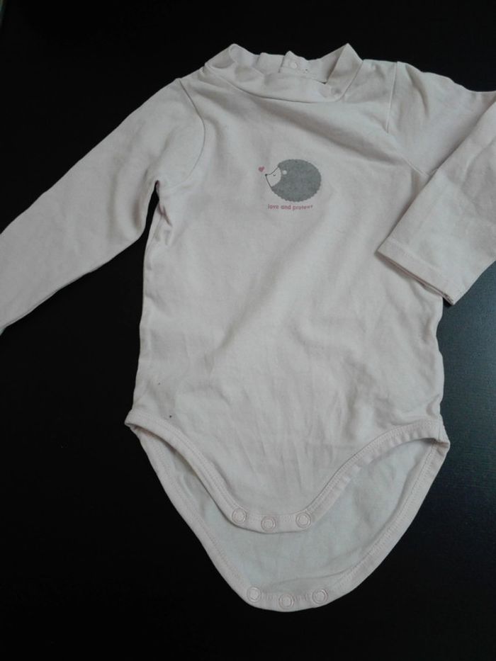 Body bodie bébé fille 12 mois rose col montant roulé hérisson obaibi