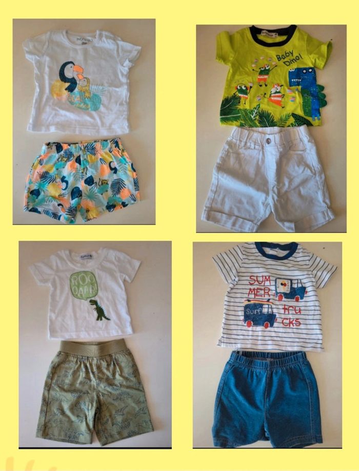 Lot 4 ensembles shorts +tee-shirts 6 mois marques mélangé