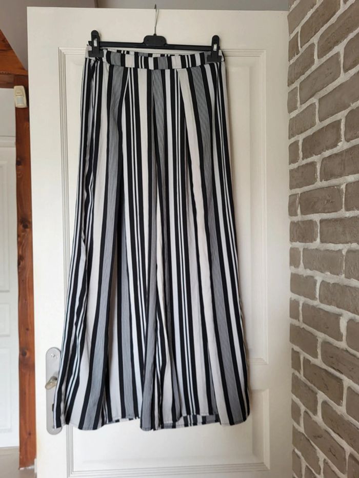 Pantalon ample et fluide à rayures blanc et noir H&M - photo numéro 2