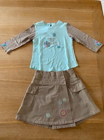 Ensemble jupe et top Catimini turquoise et taupe taille six ans