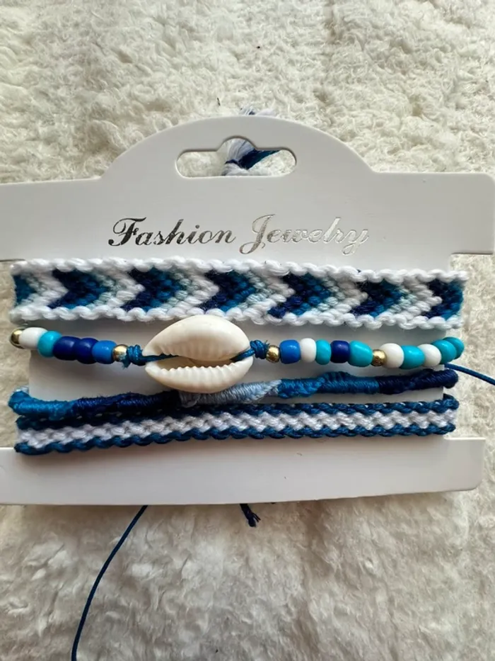 Lot bracelets brésilien bleu et blanc coquillage