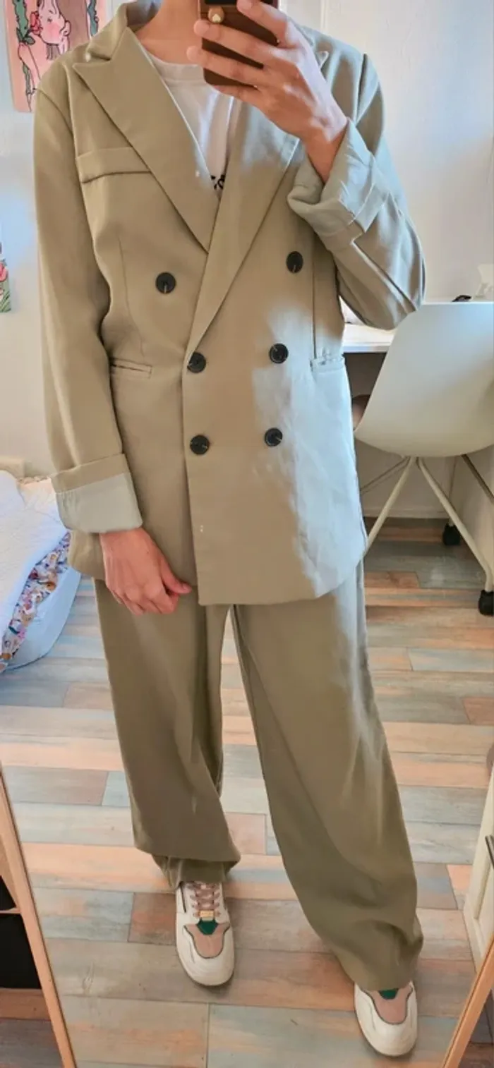 Veste tailleur oversize vert kaki taille m neuve sans étiquette - photo numéro 7