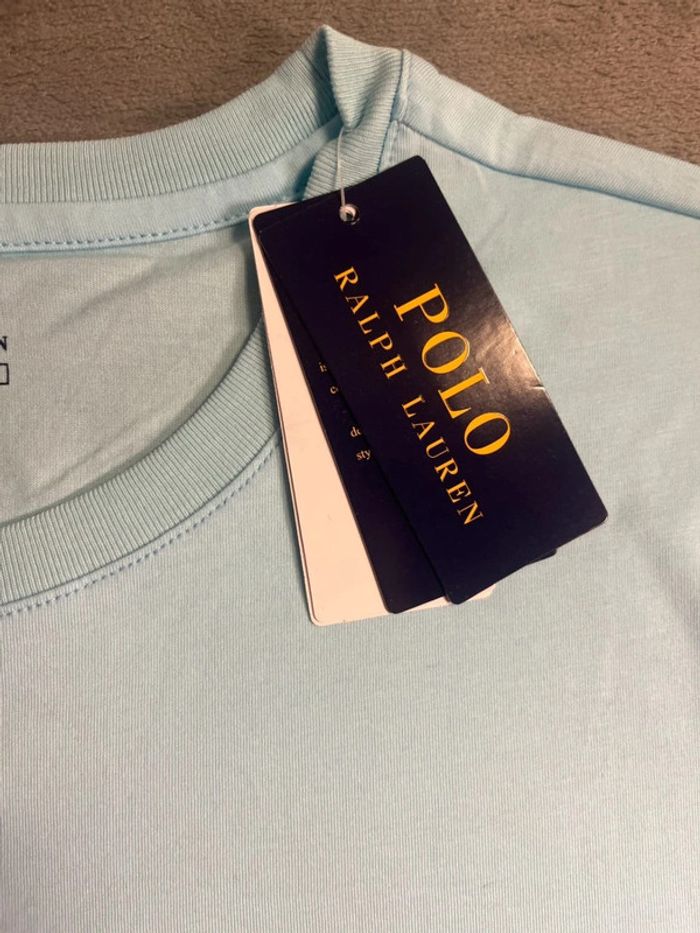 T-shirt Ralph Lauren Crewneck Embroidered Sky Blue Orange Poney – Taille L - photo numéro 4