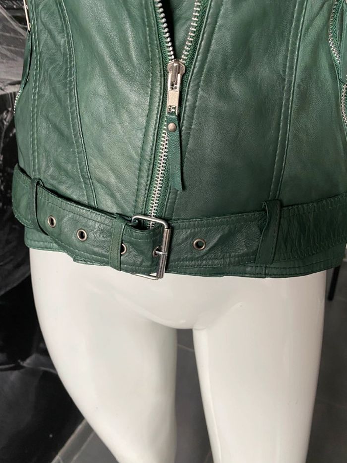 Blouson cuir souple vert bouteille convient 38/40 voir mensurations - photo numéro 4