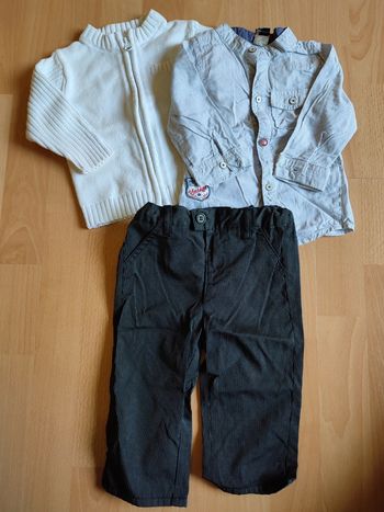 Lot tenue pantalon costume neuf + gilet zippé Kitchoun et chemise TAO en 9M