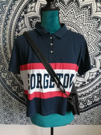 Polo bleu blanc rouge à message / terranova / (M)