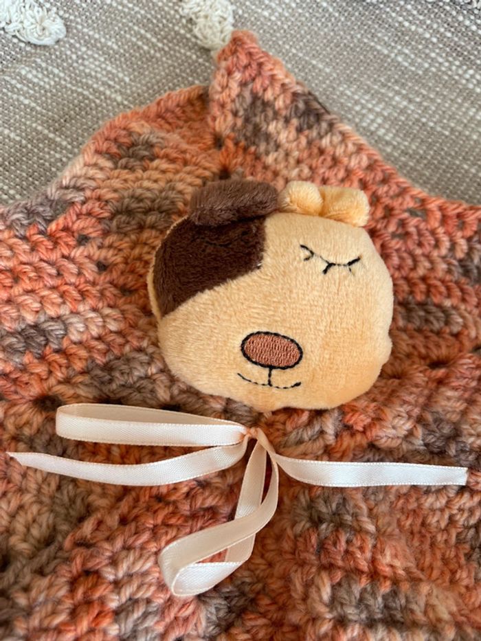 Peluche doudou plat 30cm Tricot&co etoile tricoter laine orange marron chien ours parfait état - photo numéro 2