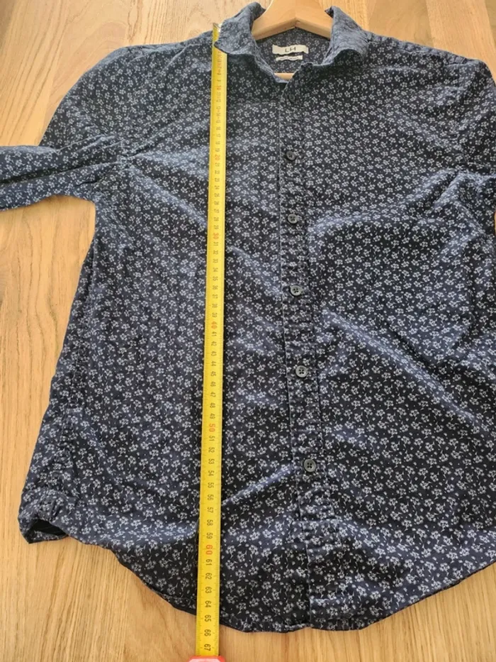 Chemise très bon état taille M LH bleue marine motifs branches coton - photo numéro 6