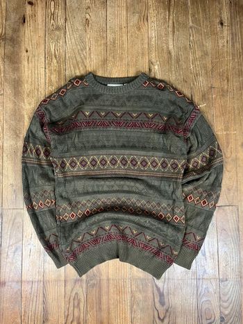 Pull maille vintage 100% coton motifs rayures multicolore M