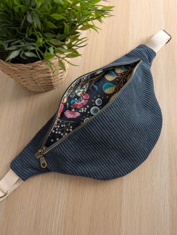 Sac banane femme velours cotelé bleu canard