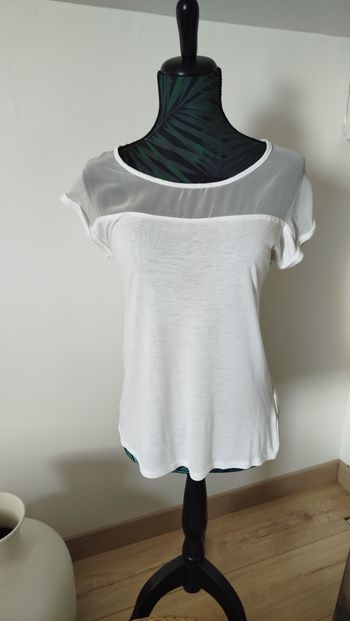 T shirt blanc décolleté tulle Camaïeu XS 34
