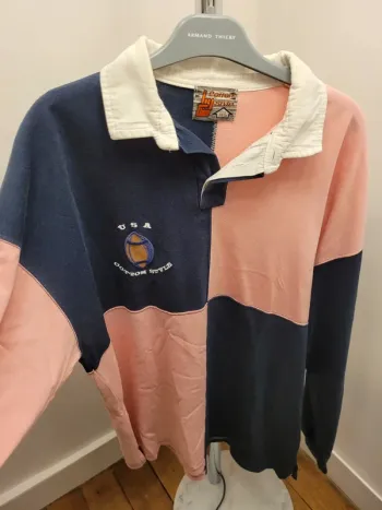 Polo sport manches longues rose/bleu - Vintage