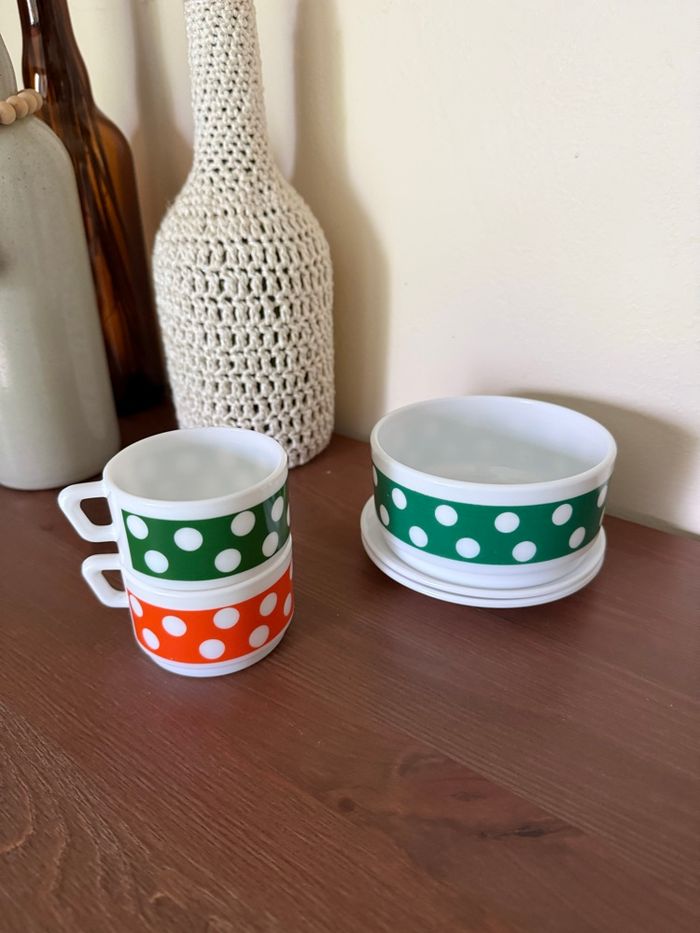 Tasses et ramequin Polka - Vintage - photo numéro 4