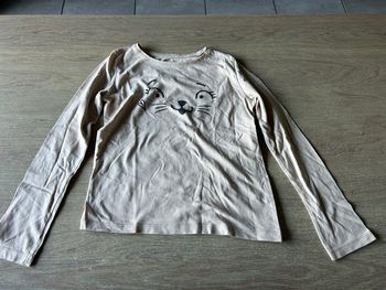Teeshirt manches longues rose pâle motif tête de chat 8 ans
