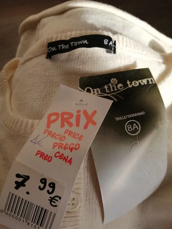 Robe pull blanche crème avec boutons manches bouffantes et lien / on the town / (8ans) - photo numéro 7