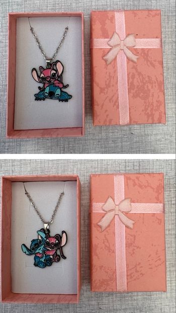Collier avec pendentif argenté Angel et Stitch en acier inoxydable 45 cm Neuf