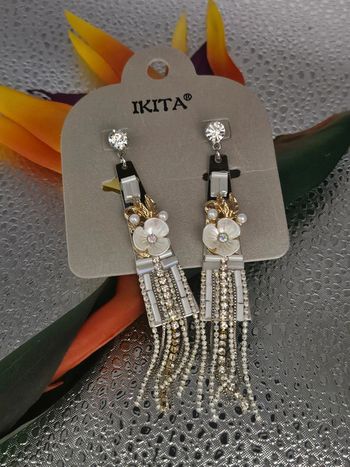 Boucles d'oreilles avec fleurs et chaînes, ikita, en acier inoxydable