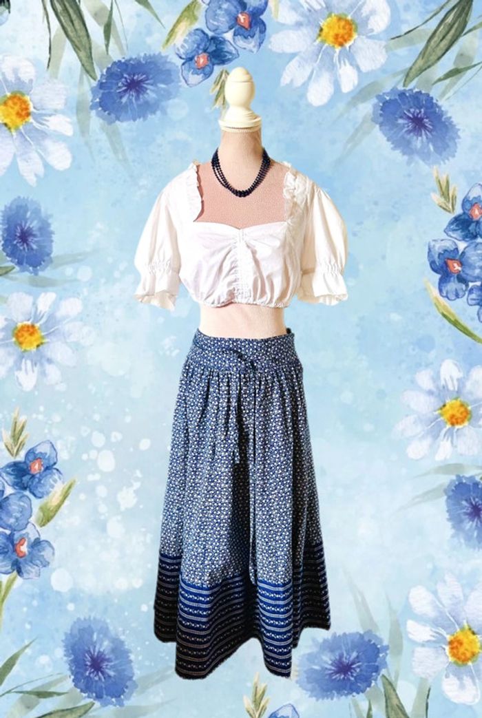 🦋Superbe jupe longue bleue vintage autrichienne cottagecore Austrian Blue long skirt🦋 - photo numéro 2