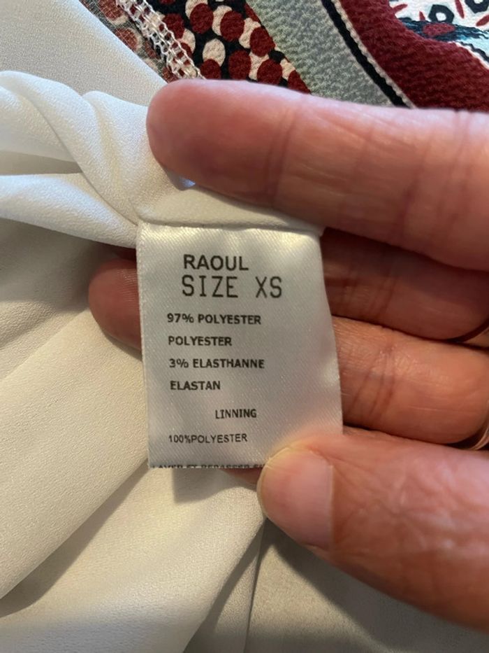 Robe à manches longues col V bas évasé bordeaux noir blanc bleu clair à motifs Deby Debo taille XS - photo numéro 7