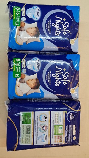 3 paquets de pyjama pants safe nights 8-16 ans par 14 couches