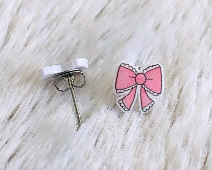 Boucles d’oreilles Fait Main Noeud Rose Dentelle - photo numéro 2