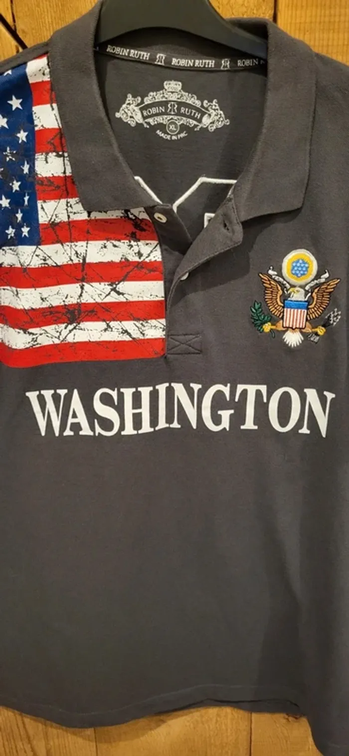Polo Robin Ruth Washington USA XL brodé drapeau américain vintage - Gris - photo numéro 5