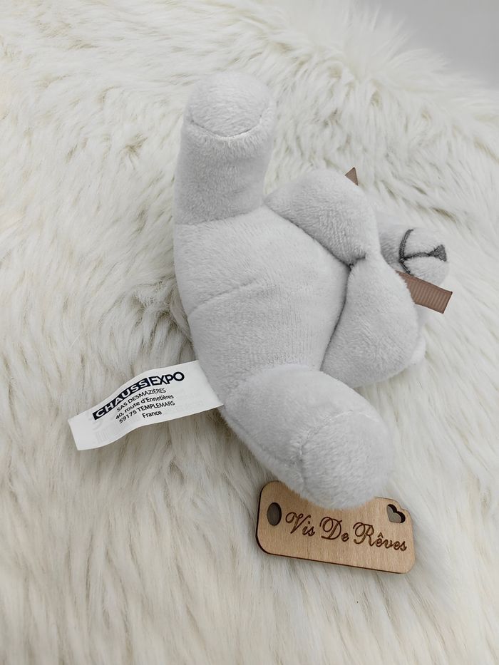 Petite peluche Doudou Ours blanc Noeud marron chauss’expo - photo numéro 3