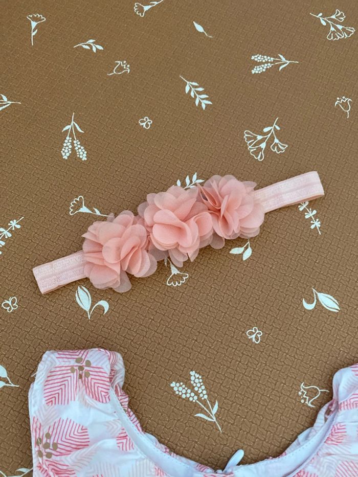Robe + bloomer + bandeau 12 mois - fleurs rose - photo numéro 4