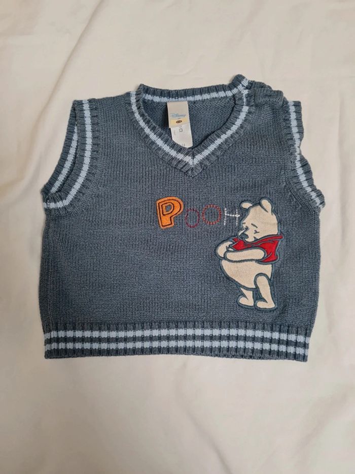 Pull sans manche bleu-gris 12 mois