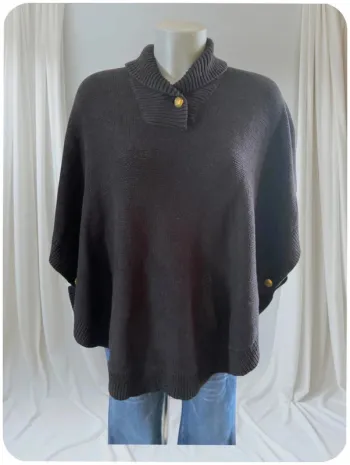 Pull noir femme ample Lauren Ralph Lauren – Col châle & bouton doré – L 40