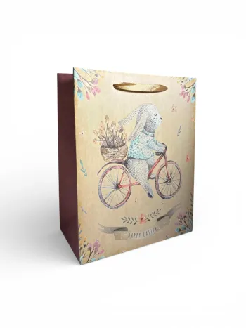 Sac cadeau Joyeuse Pâques motif lapin vélo 18 x 23 x 10 cm Neuf 