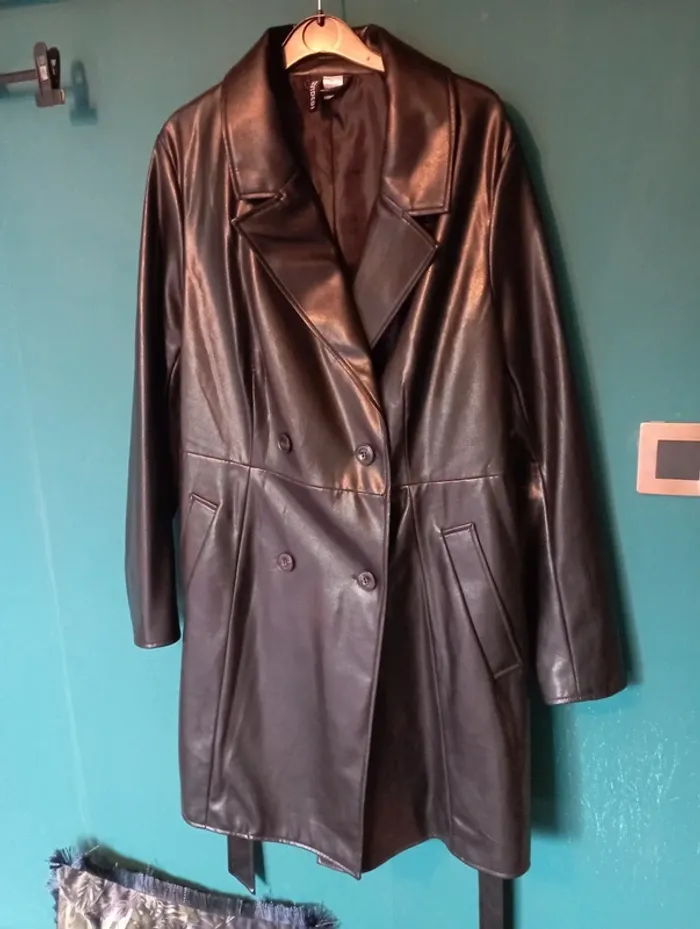 Trench simili cuir noir femme - photo numéro 5