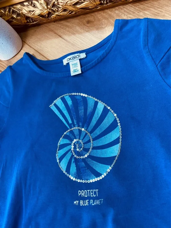 Taille 8 ans tenue 2 pièces fille Okaidi Orchestra bleue blanche * escargot * 🌸 - photo numéro 3