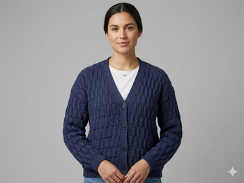 gilet en coton épais marine taille 38-40 tricoté main Phildar neuf