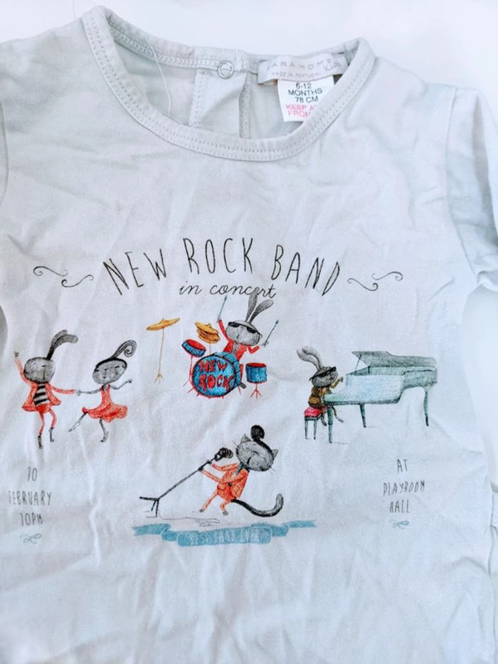 Pyjama grenouillère dors-bien coton léger gris clair lapins Zara 6-12 mois - photo numéro 2