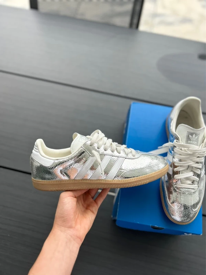 Adidas Samba OG cuir craquelé argent métallisé 36 - photo numéro 2