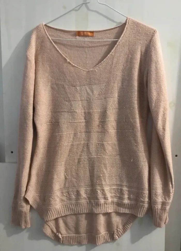 Pull femme demie saison  Esther col v manches longues abricots taille L