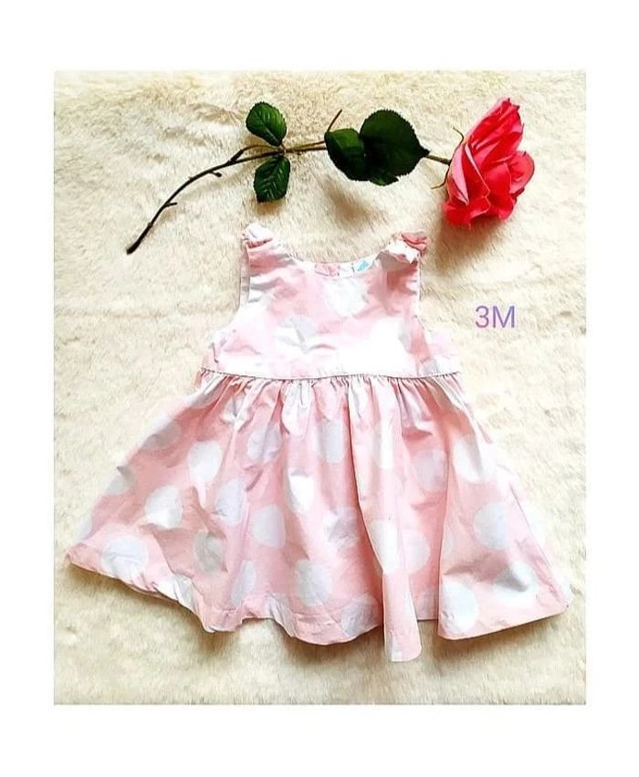 Robe rose été à gros pois blancs en coton bébé fille 3 mois