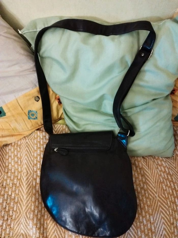 Sac noir bandoulière cuir et coton vintage bag - photo numéro 6