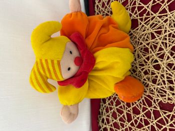 Doudou Arlequin jaune , orange , rouge 