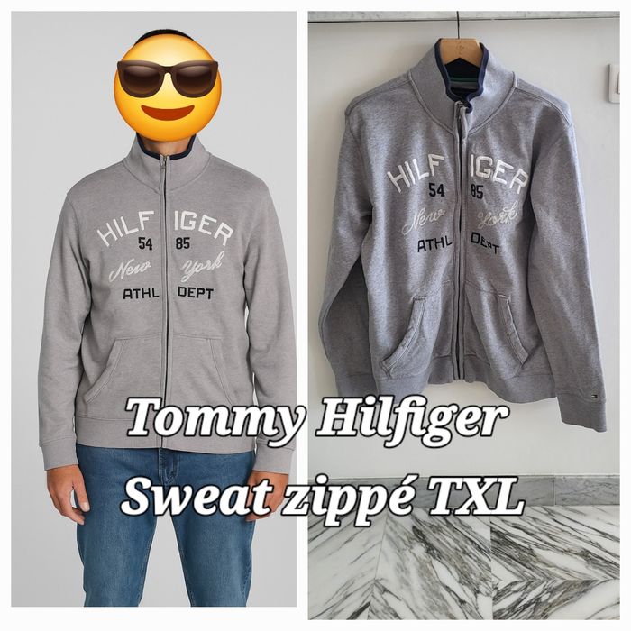 Tommy Hilfiger Sweat zippé ML TXL-Gris &Marine-Hilfiger brodé & Zip Intégral - Manhattan 54W 85th
