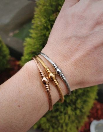 A42 lot de 3 bracelets jonc acier inoxydable doré ajustable